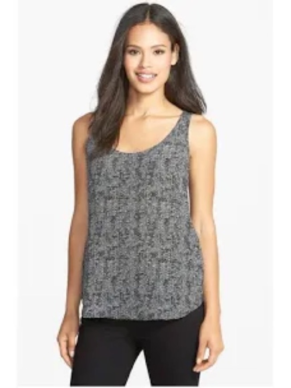 Eileen Fisher SILK  black and gray print blouse size Medium